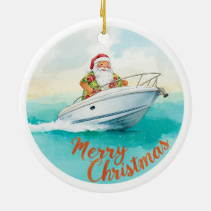 Yatch Merry Christmas Santa Sailing on a Yacht Ceramic Tree Decoration
