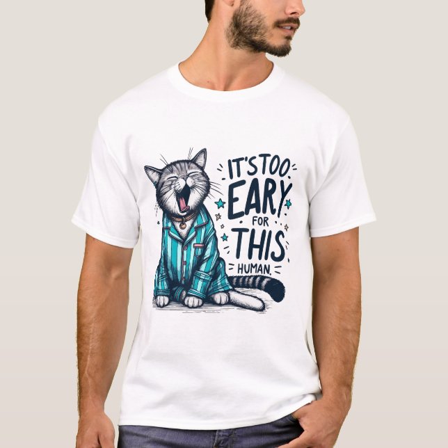 Yawning Cat in Pyjamas T-Shirt (Front)