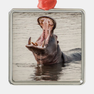 Yawning Hippo Metal Tree Decoration