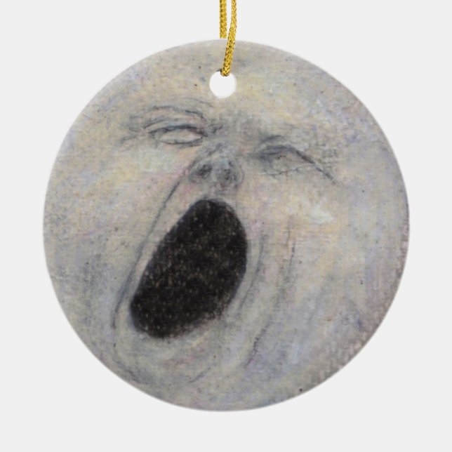 Yawning Man in the Moon Ceramic Ornament (Front)