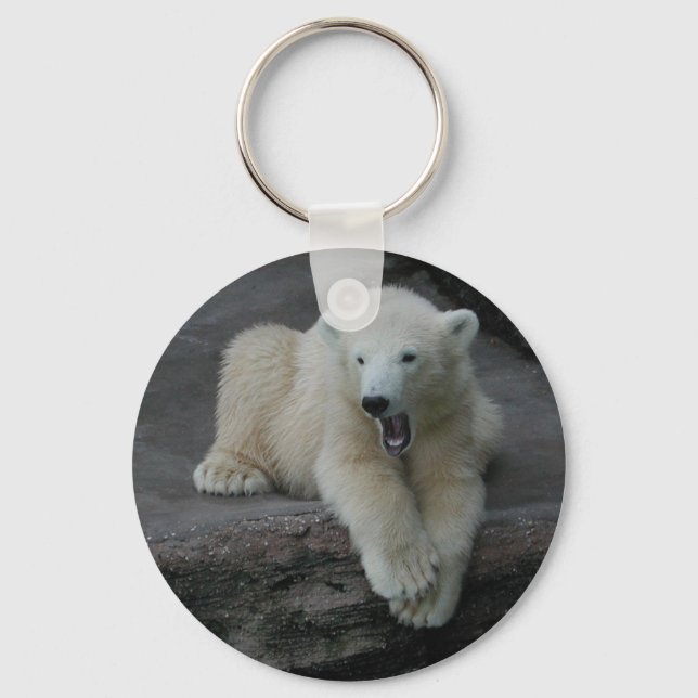 Yawning Polar bear cub Key Ring (Front)