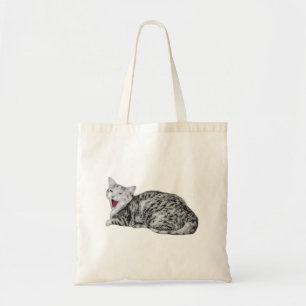 Yawning Tabby Cat Monochrome Tote with Red Tongue Bag