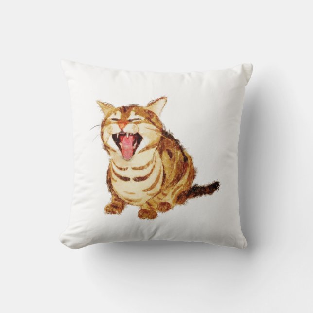 Yawning Tabby in Pastel Pencil Sketch Cushion (Front)
