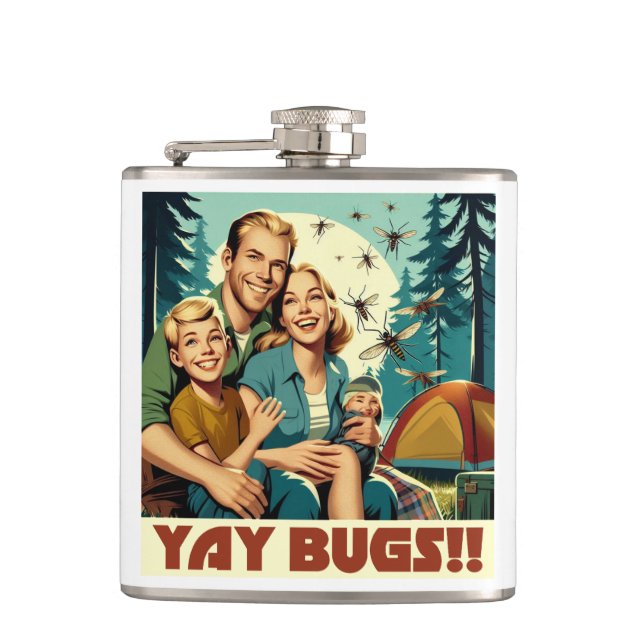 Yay Bugs Camping Funny Hip Flask (Front)