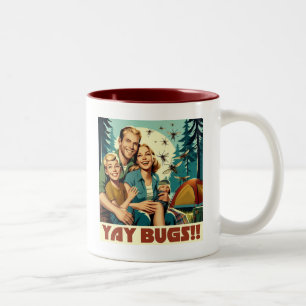 Yay Bugs Camping Funny Two-Tone Coffee Mug