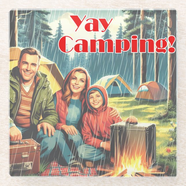 Yay Camping In The Rain Glass Coaster (Front)