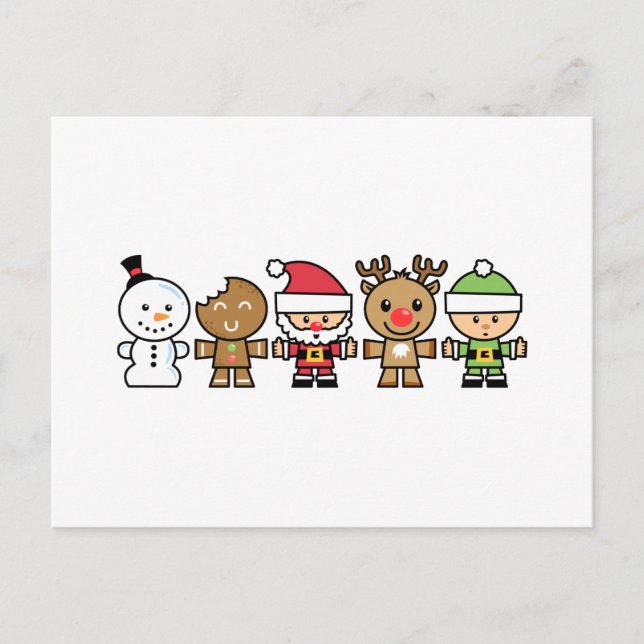 Yay For Colour Five Xmas Characters Holiday Postcard (Front)