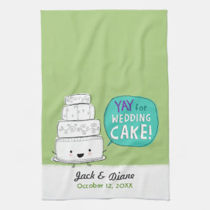 YAY for Wedding Cake! Funny Drawing with Text Tea Towel