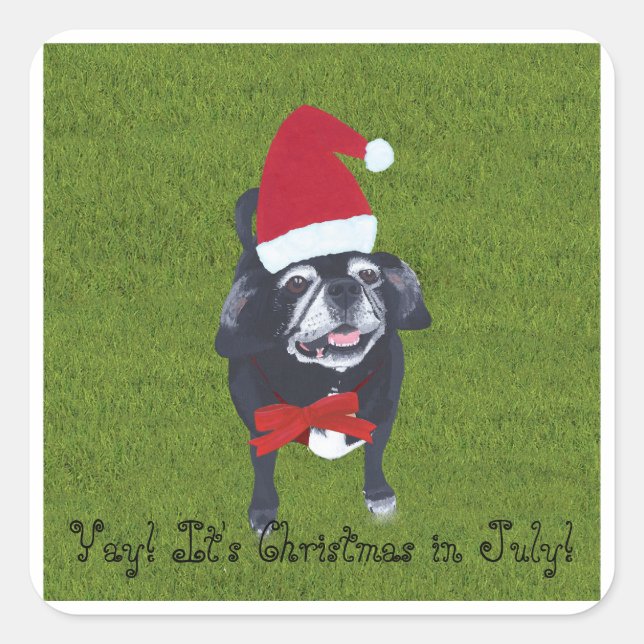 Yay! It's Christmas in July, Santa pug dog sticker (Front)