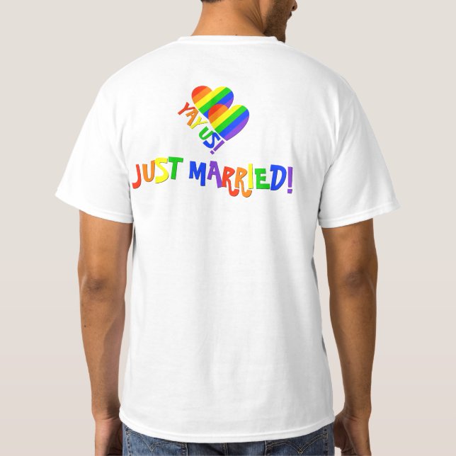 YAY US! Gay Couples Pride Just Married T Shirt (Back)