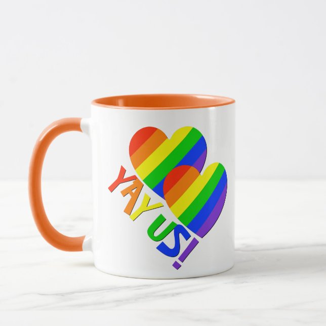 YAY US! Gay Couples Pride Rainbow Coffee Mug (Left)