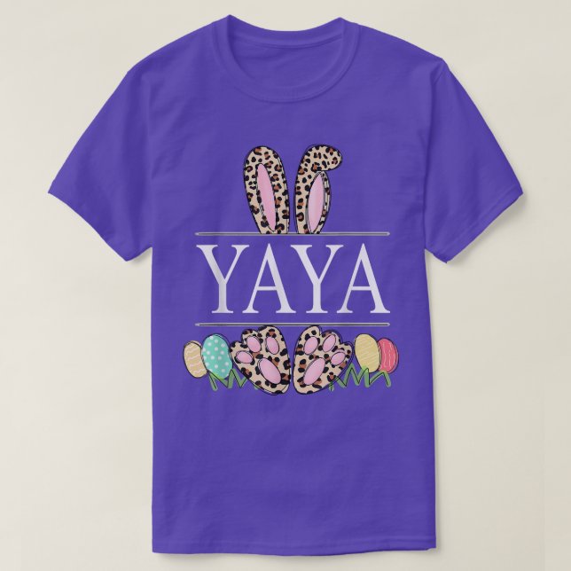 yaya Bunny Leopard Grandma Easter Day Rabbit Eggs  T-Shirt (Design Front)
