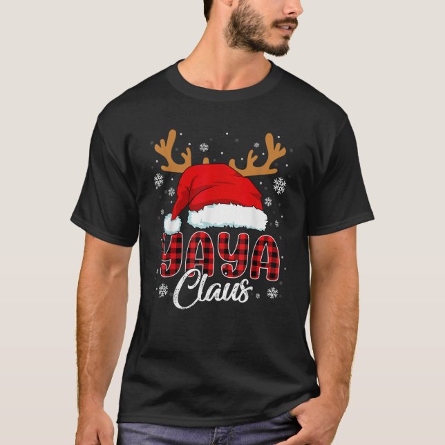 Yaya Claus Santa Hat Christmas Red Plaid Matching  T-Shirt (Front)