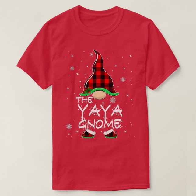 Yaya Gnome Buffalo Plaid Matching Family Christmas T-Shirt (Design Front)