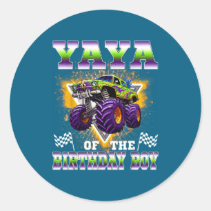 Yaya of the birthday boy monster truck birthday classic round sticker