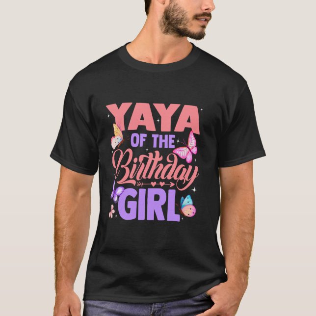 Yaya Of The Birthday Girl Butterfly Party Matching T-Shirt (Front)