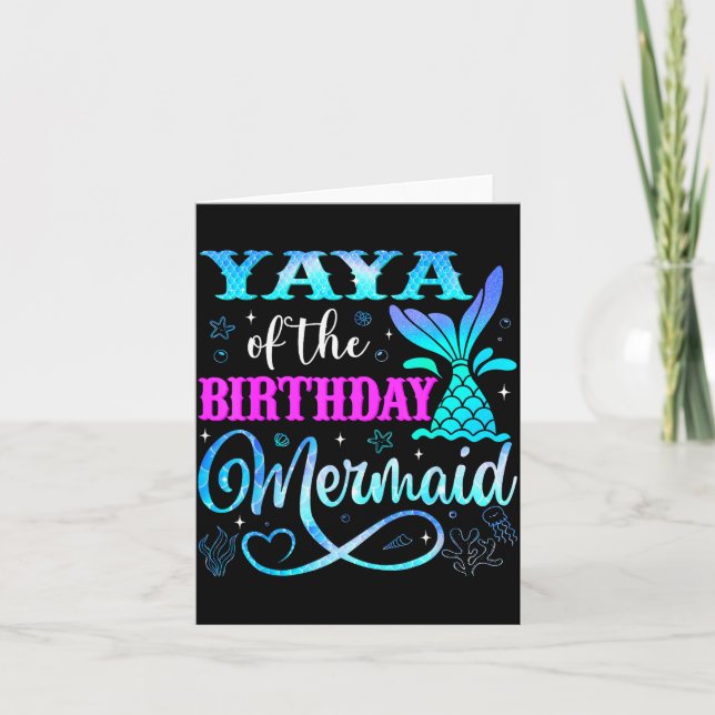 Yaya Of The Birthday Mermaid Family Matching Party Card (Front)