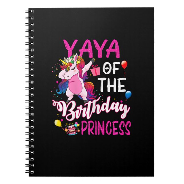 Yaya Of The Birthday Princess Unicorn Girl T-Shirt Notebook (Front)