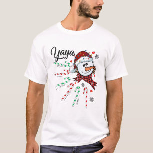 Yaya Snowman Candy Cane Christmas Xmas Funny T-Shirt