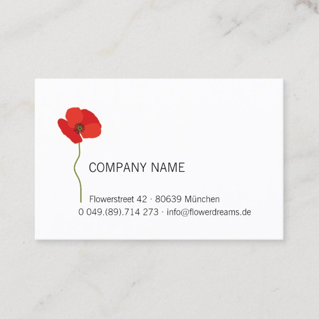 ♥ yBee *Red Poppy* Papaver rhoeas . 01 . floral Business Card (Front)