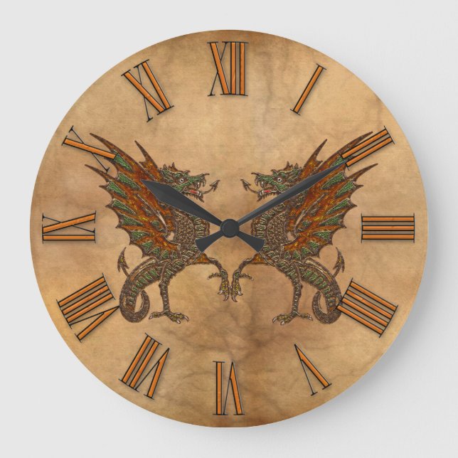 Ye Old Mediaeval Dragon Design Large Clock (Front)