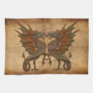 Ye Old Mediaeval Dragon Design Tea Towel