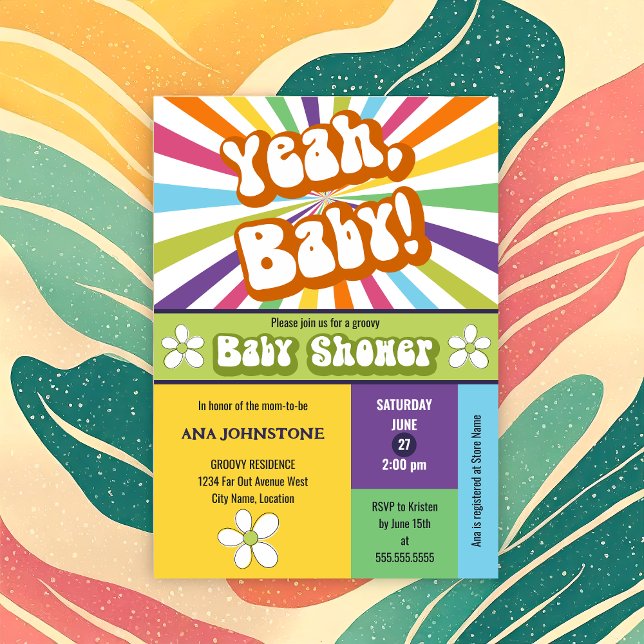 Yeah Baby Retro Baby Shower Colourful and Fun Invitation (Fun, colorful retro "Yeah, Baby!" baby shower invitation.)