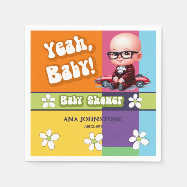 Yeah Baby Retro Baby Shower Napkin (Front)