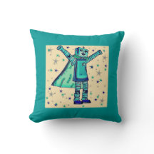 Yeah! Superhero Robot Throw Pillow