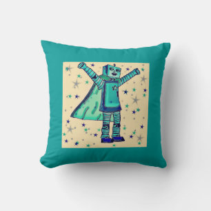 Yeah! Superhero Robot Throw Pillow