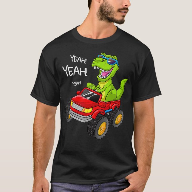 Yeah TRe Monster Truck Birthday Boy Dinosaur Dino T-Shirt (Front)