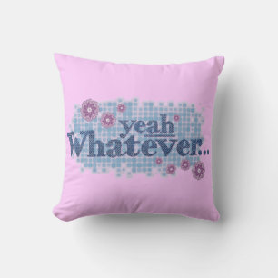 yeah Whatever pink blue denim effect pillow