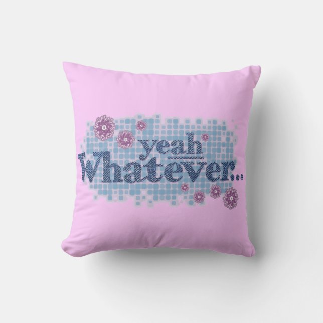 yeah Whatever pink blue denim effect pillow (Front)