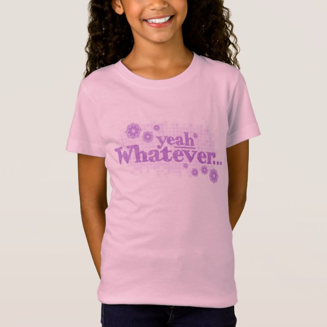 Yeah whatever slogan girl's purple pink tee (Front)