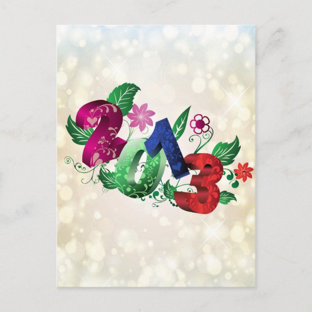 Year 2013 3D with floral insertions Postcard (Front)