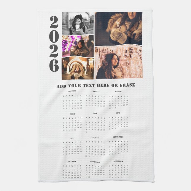 Year 2026 Calendar 5 Photo Collage Kitchen Towel (Vertical)