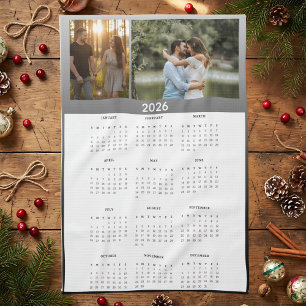 Year 2026 Custom Photo Calendar Kitchen Towel