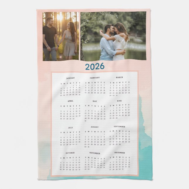 Year 2026 Custom Photo Calendar Kitchen Towel (Vertical)