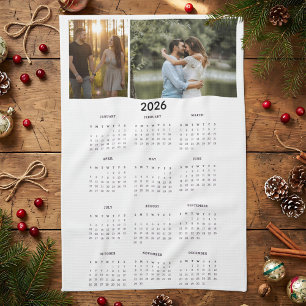 Year 2026 Custom Photo Calendar Tea Towel