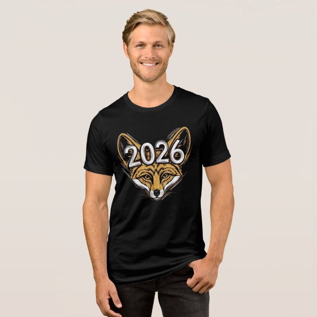 Year 2026 Fennec Fox Mascot - Bold New Year Design Tri-Blend Shirt (Front Full)