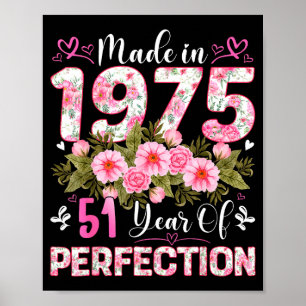 Year 51 Old 1975 Floral 51th Poster