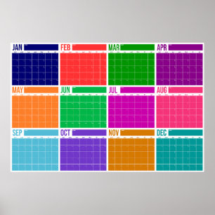 Year At A Glance Undated Bold Colour Wall Calendar Poster