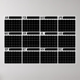 Year At A Glance Undated Minimalist Wall Calendar Poster