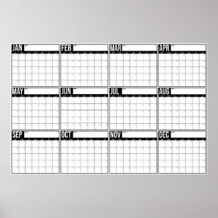 Year At A Glance Undated Minimalist Wall Calendar Poster
