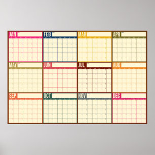Year At A Glance Undated Vintage Wall Calendar Poster