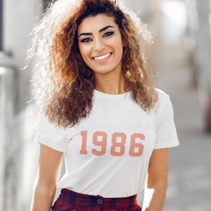 Year Birthday   Custom Coral Pink Modern Trendy T-Shirt