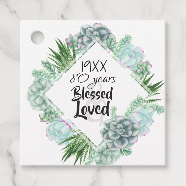 Year Born Personalised 70th 75 80th 85 Succulents Favour Tags (Front)