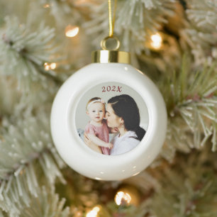 Year Date Photo Gift  Ceramic Ball Christmas Ornament