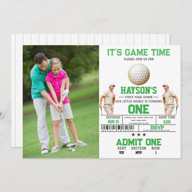  Year Down, Golf On! 1st Birthday Party Photo Invitation (Front/Back)