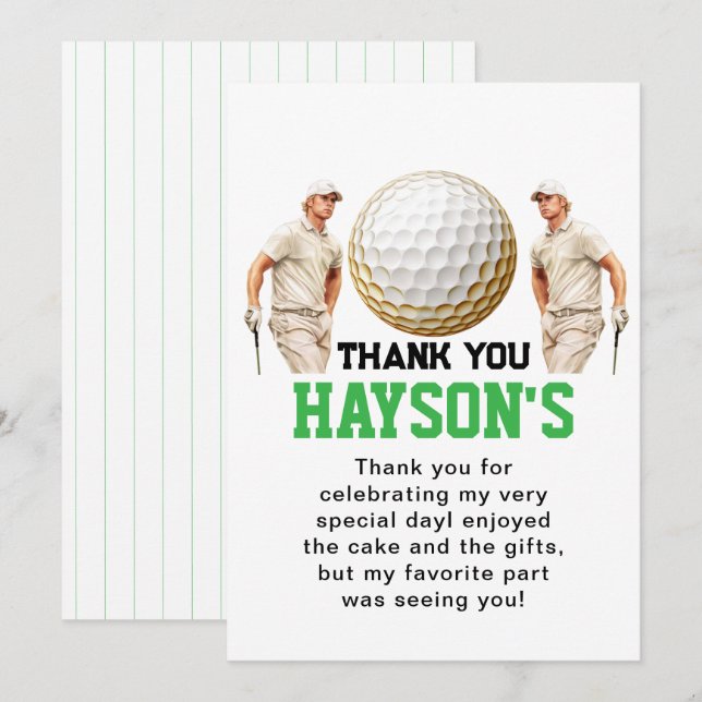 Year Down, Golf On! 1st Birthday  Thank You Card (Front/Back)